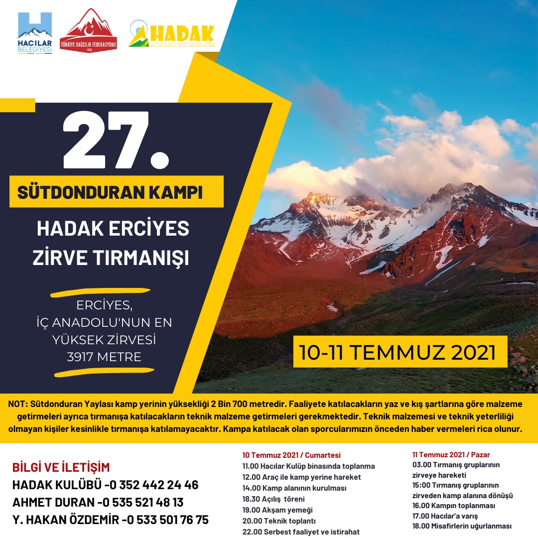 HADAK Erciyes Dağı Sütdonduran Zirve Tırmanış Faaliyeti Daveti